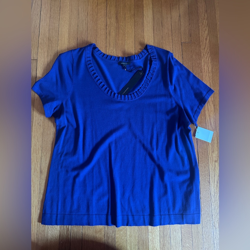 Y2K Vintage Semantiks Azure Blue Knit Short Sleeve Top, Size 2X, NWT